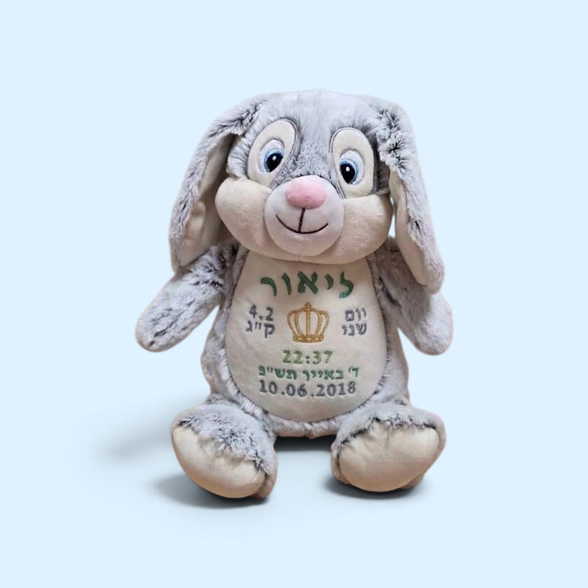 ארנב פרווה רך עם רקמה בעיצוב אישי