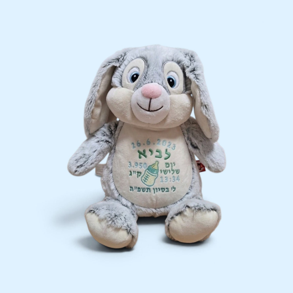 ארנב פרווה רך עם רקמה בעיצוב אישי